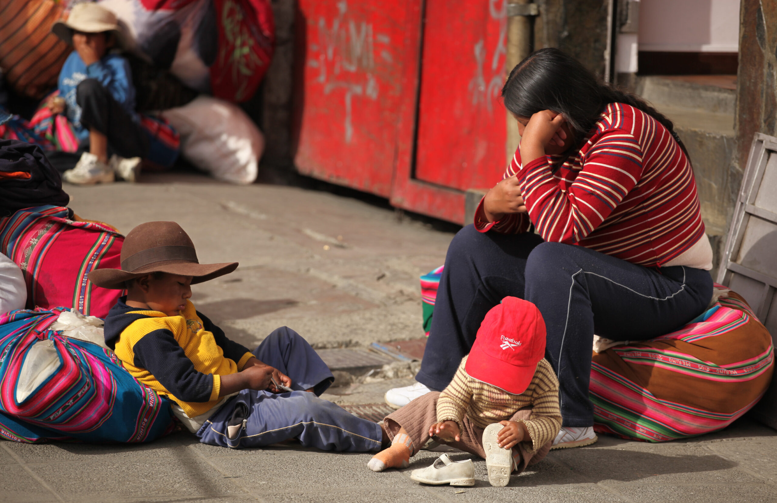 Young homeless mother and child